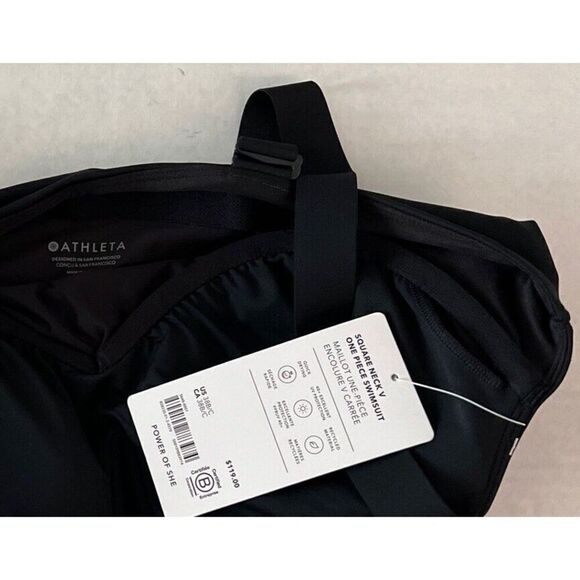 Athleta Square Neck V 1-Piece Swimsuit Underwire Bra Sz 38 B/C Black Medium - Picture 16 of 16